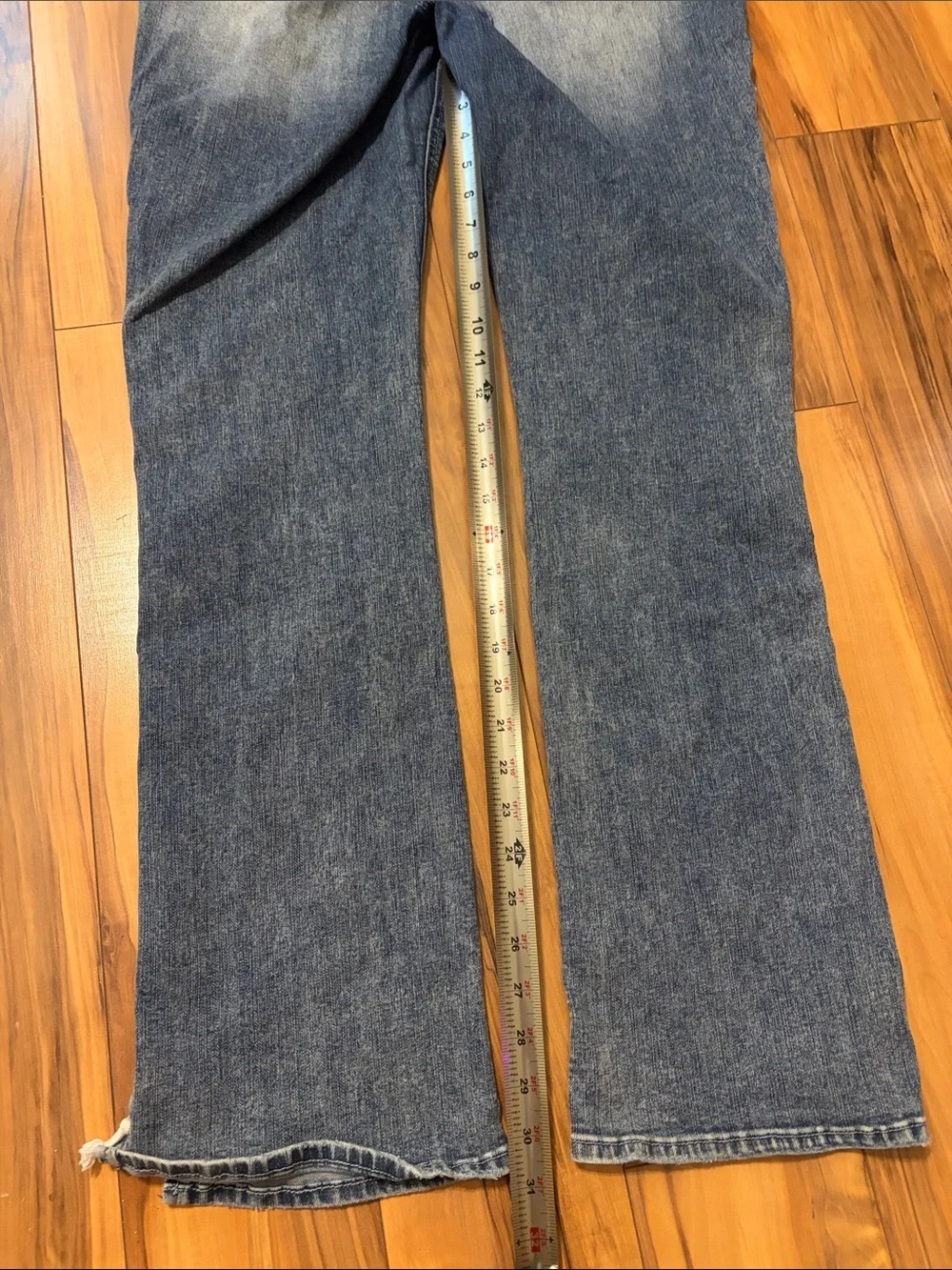 True Religion Distressed Blue Denim Straight-Leg Jeans with White Side Lacing